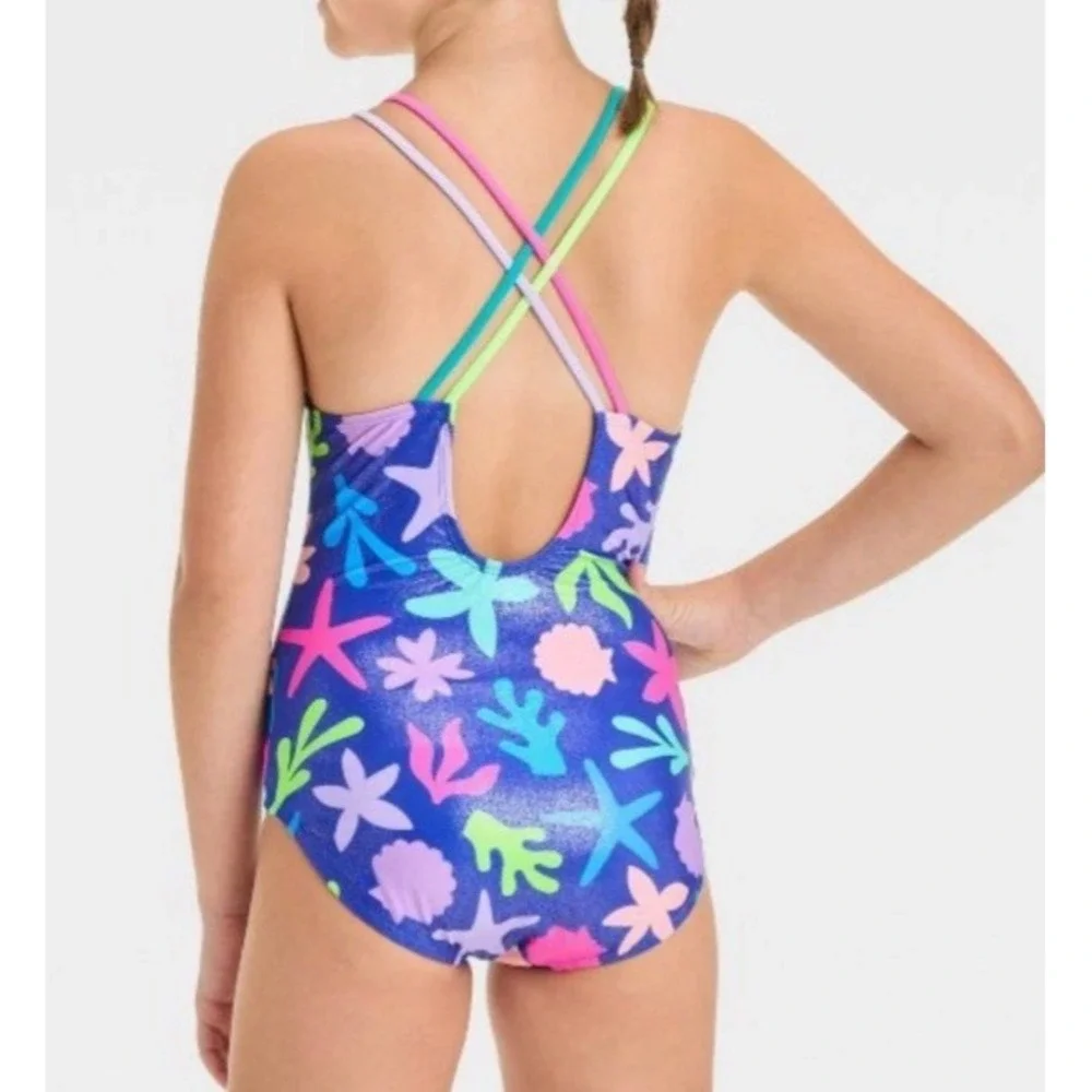 Cat & Jack Underwater Abstraction Star Fish Print Swimsuit Girl M 8 NEW 1 PC